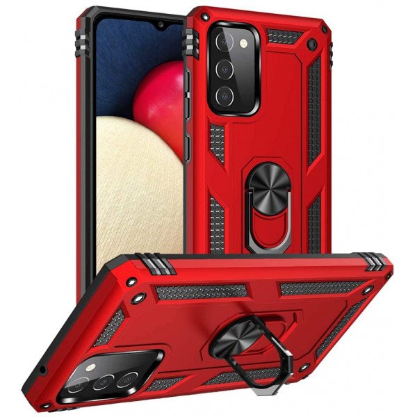 Wholesale Tech Armor Ring Stand Grip Case with Metal Plate for Samsung Galaxy A02S (Red)